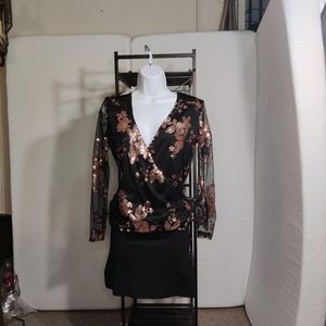 CNR Chic/Boutique/Rose long sleep shirt black and sparkling gold color